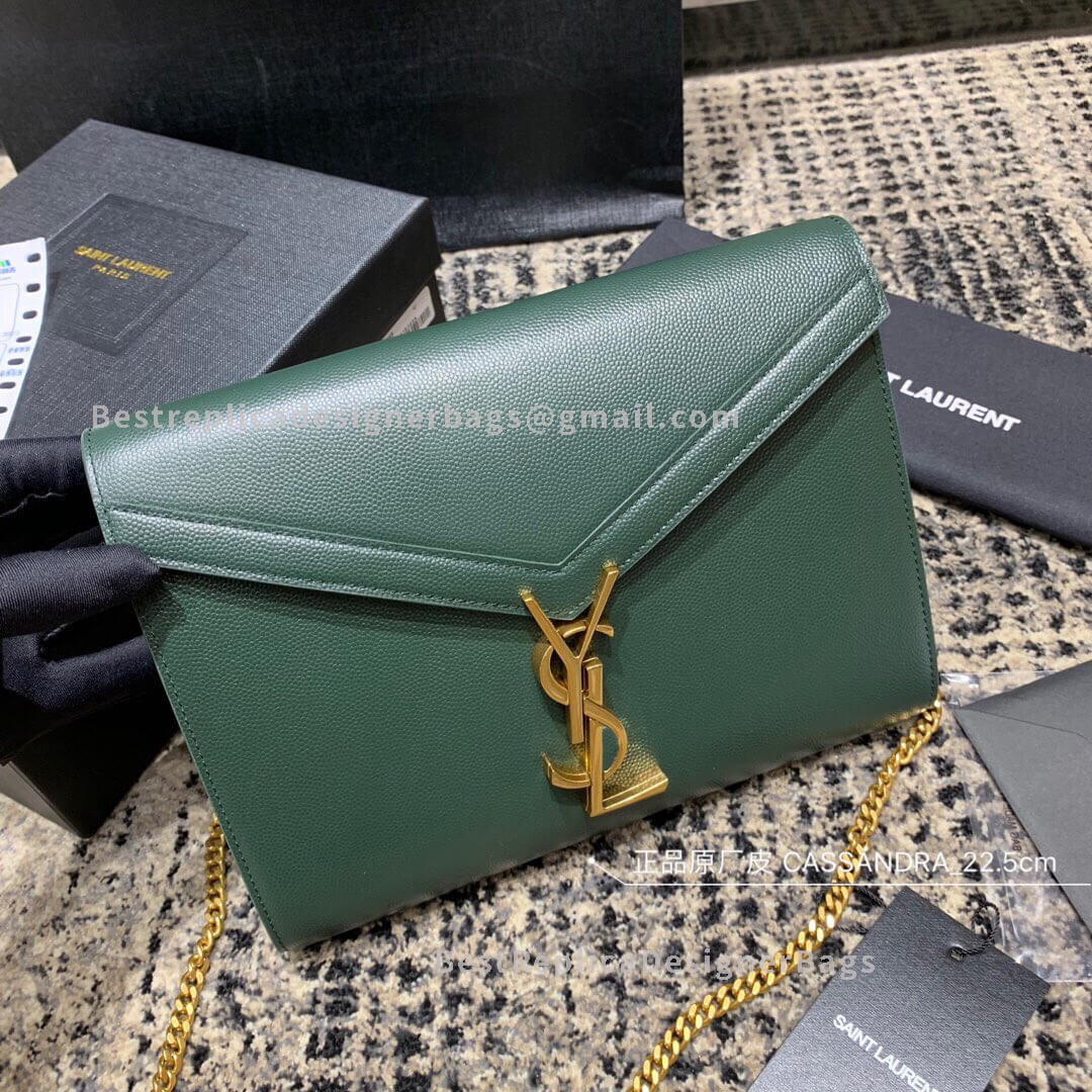 Saint Laurent Cassandra Monogram Clasp Bag In Grain De Poudre Embossed Leather Green GHW 582334